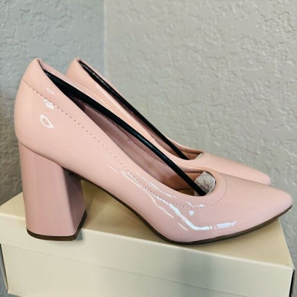 ANNE KLEIN Grazen Pointed Toe Pump Block Heel, Patent Leather Pink,‎ 8.5, NWT - Picture 1 of 16